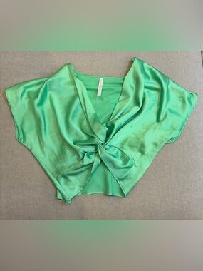 Satin Twist-Front Crop Top - Green